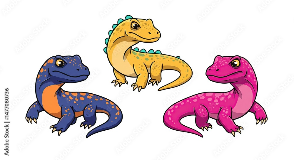 Obraz premium Cute Cartoon Lizards Colorful Reptiles Illustration