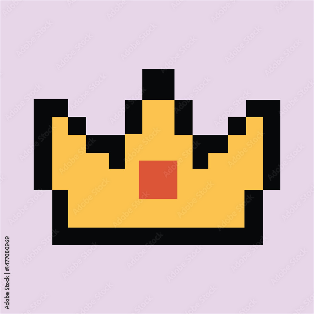 Obraz premium Retro 8-bit crown icon on creamy lilac pixel background