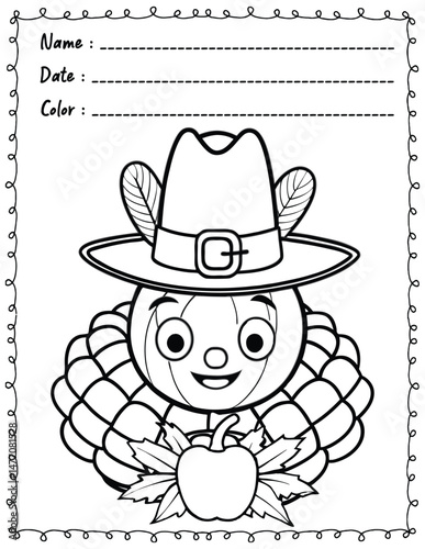 Thanksgiving Coloring Pages For Kid and adult.  
High resolution (300 DPI), 
Ready to print on standard 8.5x11 inch paper With No Bleed, 
Black and White. 
Vector illustration AI, EPS, PNG, JPEG.