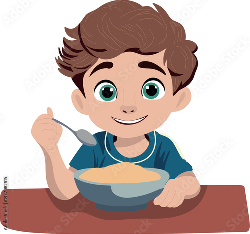 Boy eating breakfast