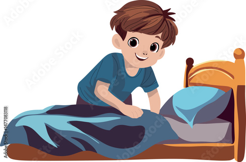 Boy making bed
