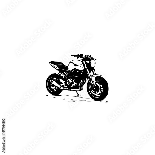 Elegant monochrome vector illustration featuring a sleek cafe racer motorcycle