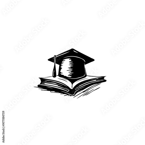 Conceptual illustration of education achievement with book and graduation hat
