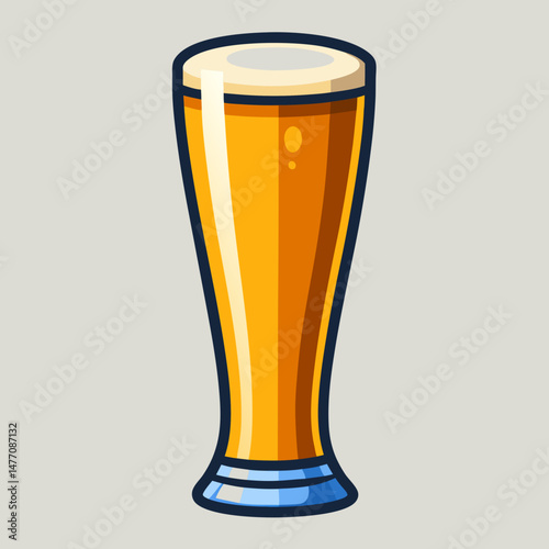 glass icon in a vector illustration style, featuring a tall glass filled with golden beer and a frothy top.
