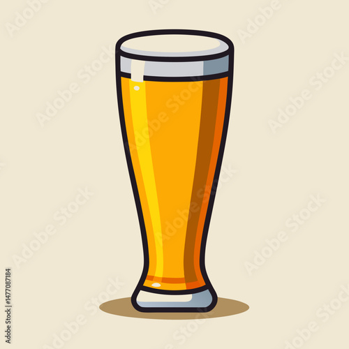 glass icon in a vector illustration style, featuring a tall glass filled with golden beer and a frothy top.