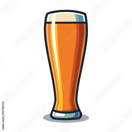 glass icon in a vector illustration style, featuring a tall glass filled with golden beer and a frothy top.