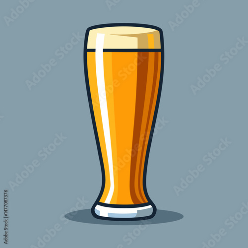 glass icon in a vector illustration style, featuring a tall glass filled with golden beer and a frothy top.