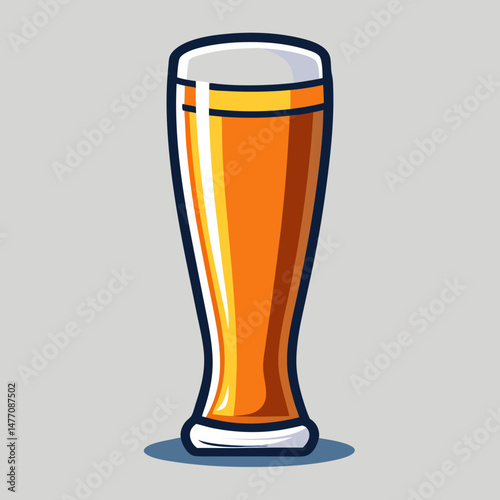 glass icon in a vector illustration style, featuring a tall glass filled with golden beer and a frothy top.