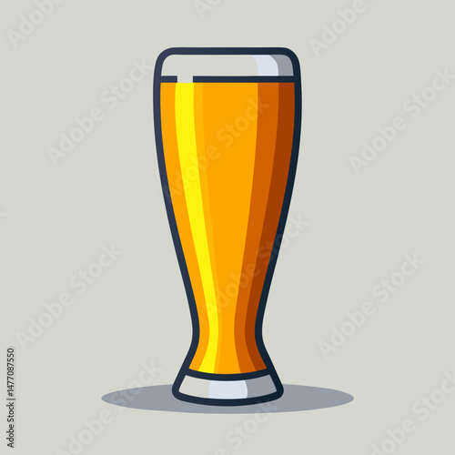 glass icon in a vector illustration style, featuring a tall glass filled with golden beer and a frothy top.