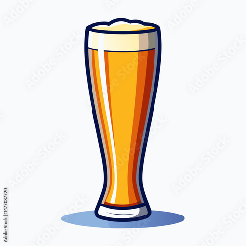 glass icon in a vector illustration style, featuring a tall glass filled with golden beer and a frothy top.