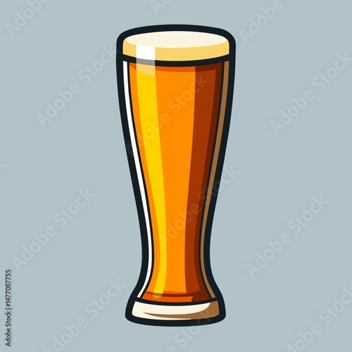 glass icon in a vector illustration style, featuring a tall glass filled with golden beer and a frothy top.
