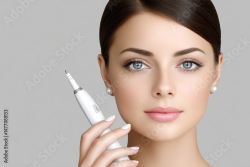 A teeth cleaning session with ultrasonic scaler and water spray