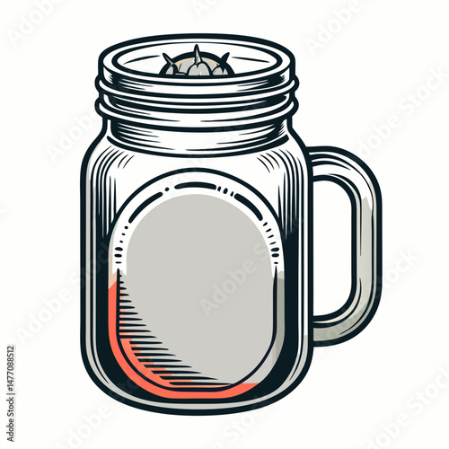 A mason jar adorned with a green leaf resting on its surface, showcasing a natural and rustic aesthetic.