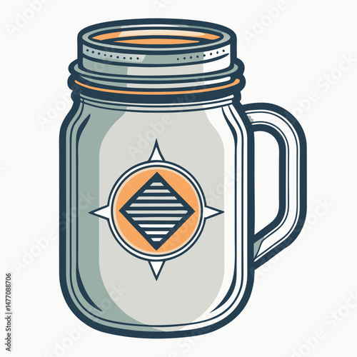 A mason jar adorned with a green leaf resting on its surface, showcasing a natural and rustic aesthetic.