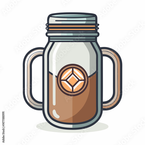 A mason jar adorned with a green leaf resting on its surface, showcasing a natural and rustic aesthetic.