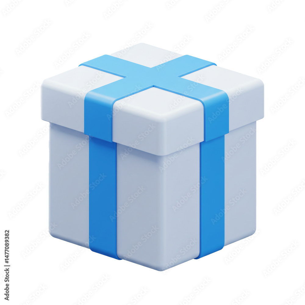 Obraz premium Minimalist 3D Render of a White Gift Box with Blue Ribbon Decoration
