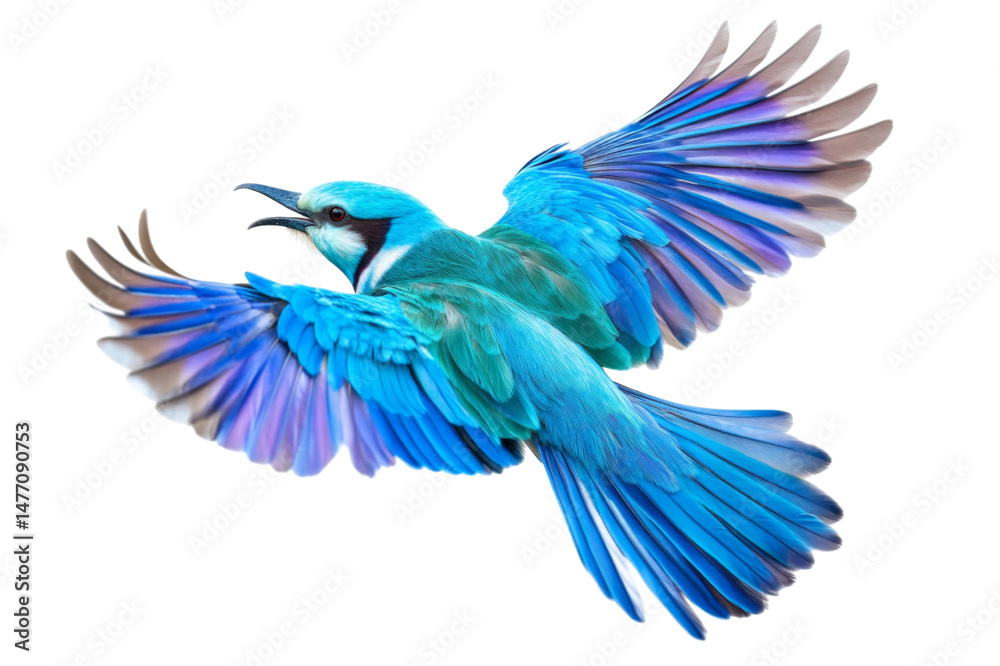 Obraz premium Stunning Blue Bird in Flight . Transparent background PNG