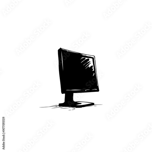 Sketch style illustration of a modern computer screen standing on a desk