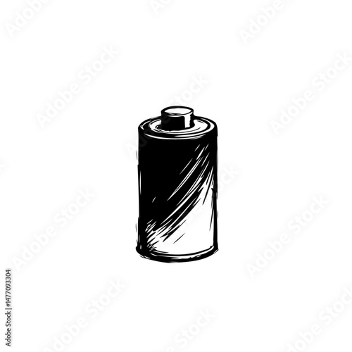 Monochrome depiction of a cylindrical cell with textured brushstroke appearance