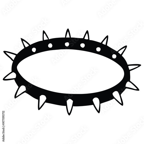 Spiked Dog Collar Illustration Black and White