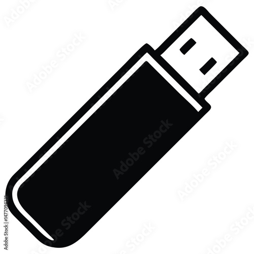 Simple Black and White USB Flash Drive Icon Illustration