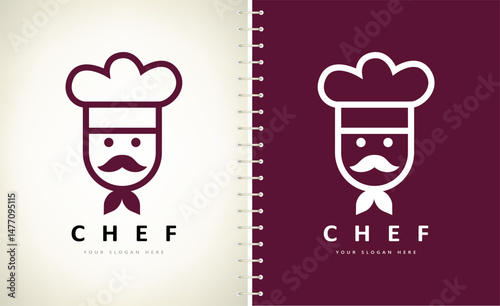 Сhef logo vector. Chef with mustache and chef hat. Clothes design