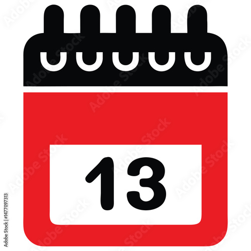 Friday the Thirteenth Calendar Icon Red and Black