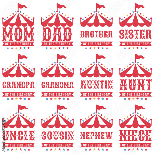 Birthday family circus tent typography design