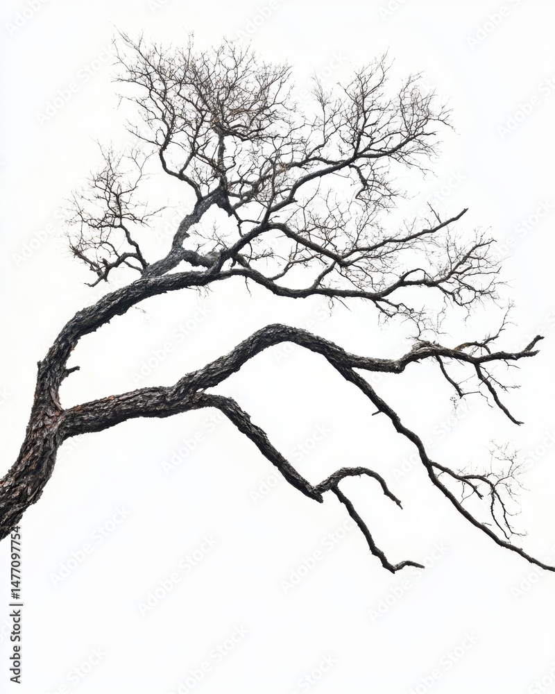 Obraz premium Bare Tree Branches Against White Sky Low Angle Shot Minimalist Style Nature Photography