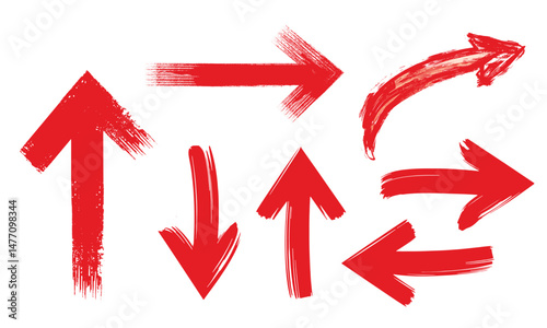 Set of hand drawn Red Arrow Brush. Grunge arrow paint different direction vector illustration and the red sketch has beautiful arrow lines drawn.