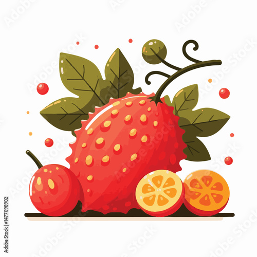 food, healthy, fruit, fresh, gac, raw, freshness, organic, delicious, isolated, white, red, sweet, orange, bitter, asian, background, green, spiny, baby, plant, gourd, vegetarian, herb, vegetable, agr