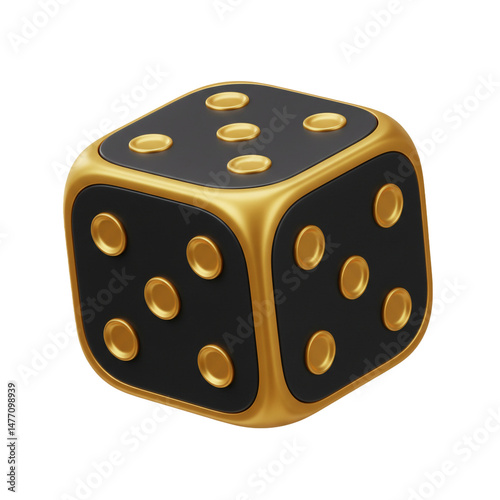 Golden Edged Dice Casting a Shadow on a Clean White Backdrop