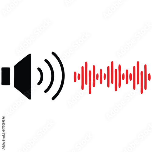 Simple Speaker Icon with Red Sound Wave Graphic