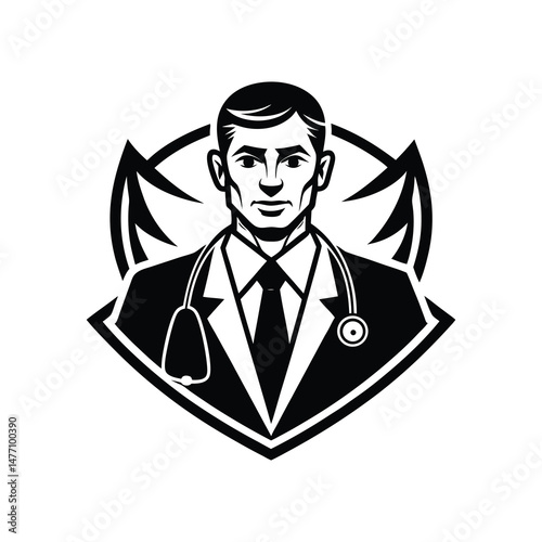 Flat and Minimal doctor logo vector illustration isolated on white background