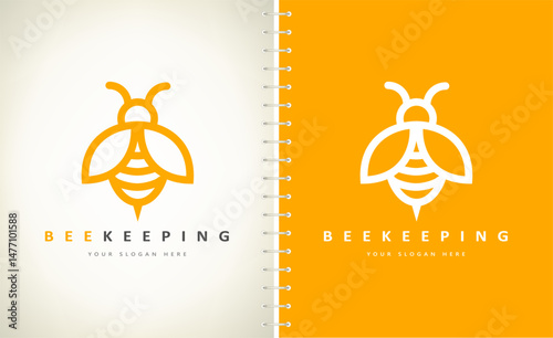 Bee logo vector. Beekeeping design. Insect illustration