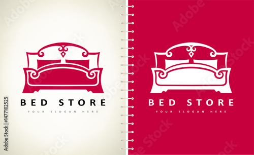 Bed store. Bed with pillows logo vector design