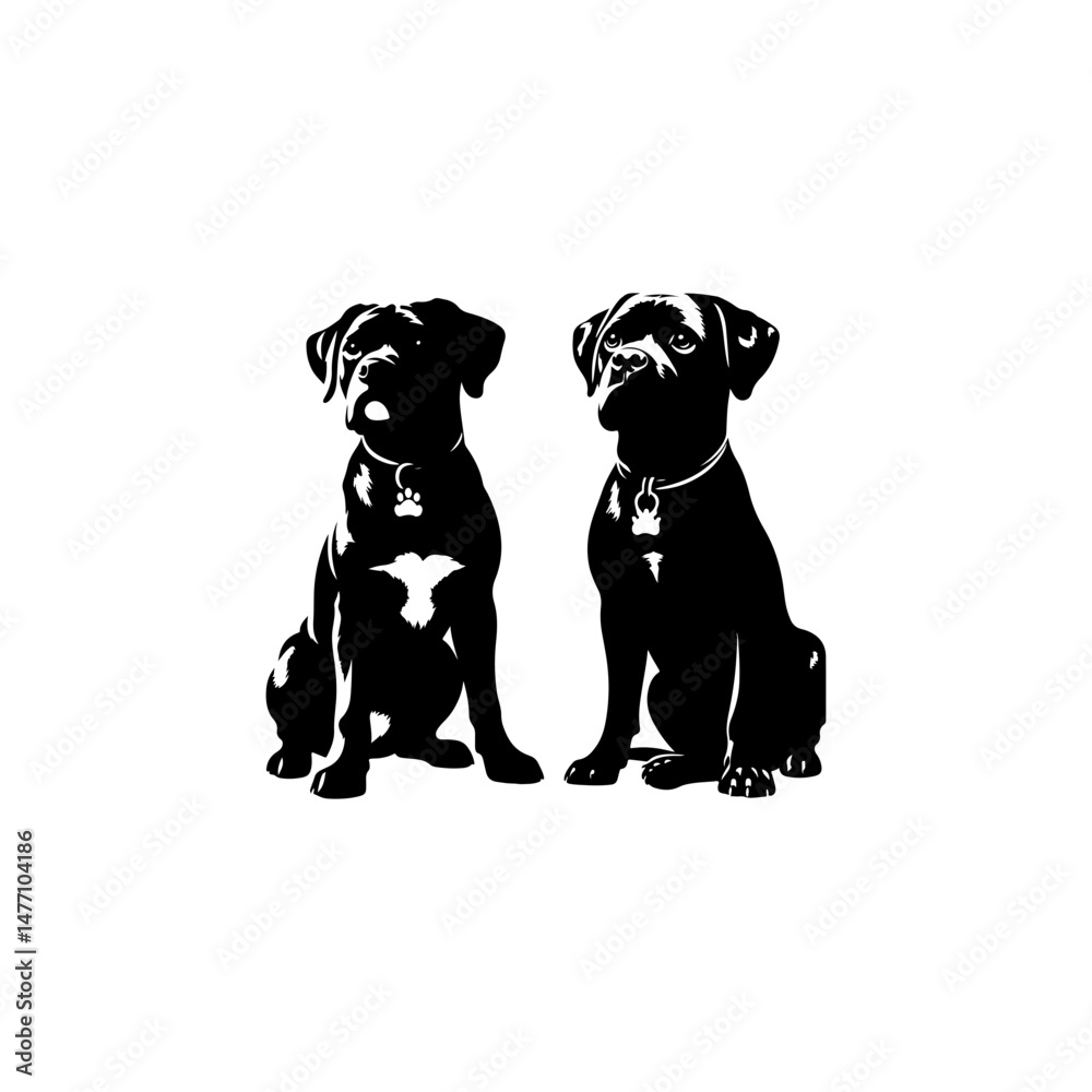 Fototapeta premium 2 black dogs vector silhouettes