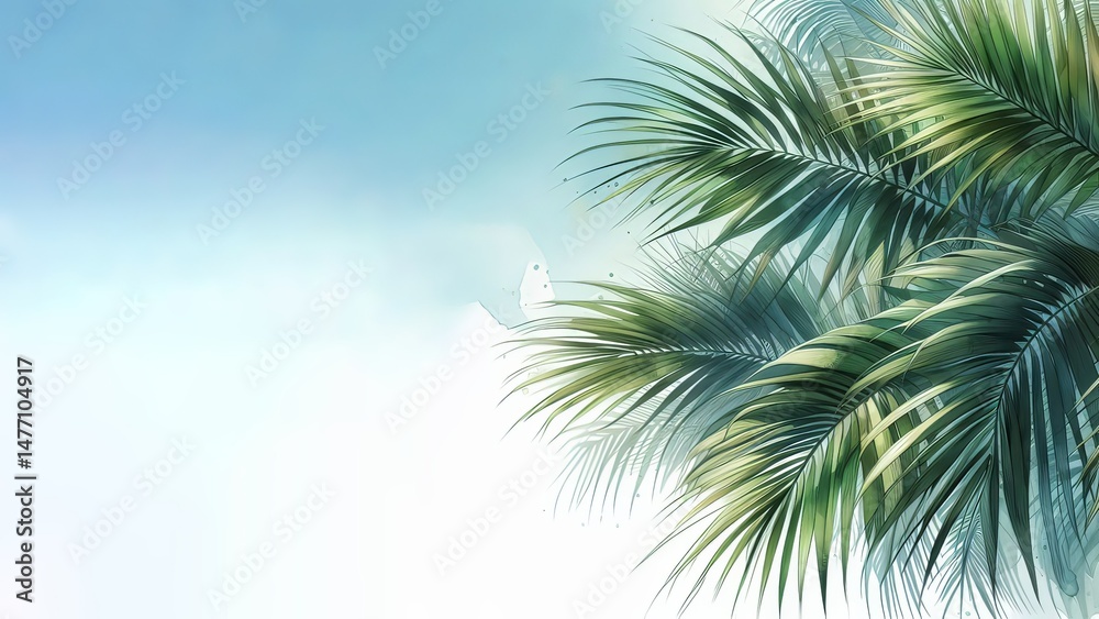 Fototapeta premium ilustración de hojas de palmera. verano. playa