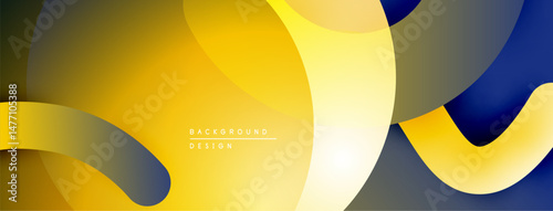 Abstract fluid shapes overlap. Yellows, blues, grays create dynamic composition. Modern design element for backgrounds.