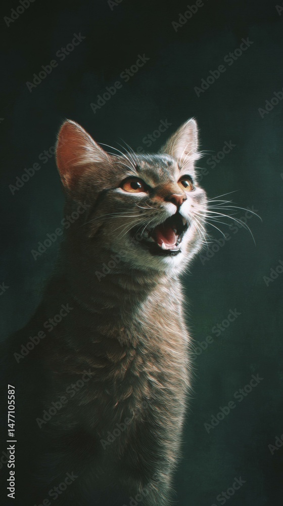 Obraz premium A Detailed Close-Up of a Meowing Cat