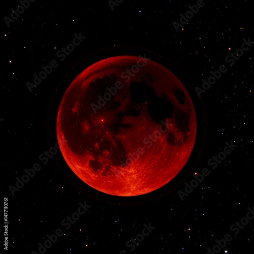 Stunning Blood Moon Lunar Eclipse with Starry Night Sky Background