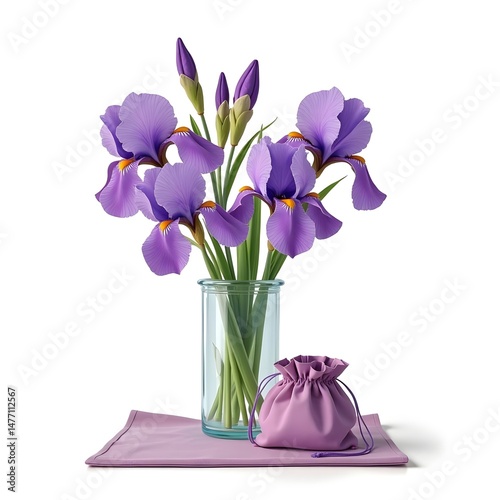 Summer Serenade: A Bouquet of Fragrant Irises in a Glass Vase