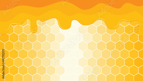 Honeycomb Background with Dripping Honey – Sweet Bee Hive Hexagon Pattern for Product Packaging, Banner, Poster, and Label Design