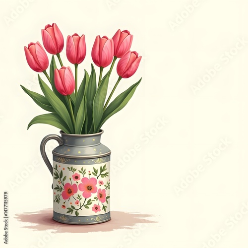 Gorgeous Summer Vibes: Pink Tulips in Vintage Vase Greeting Card