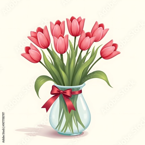 Blooming Beauty: Pink Tulips in Clear Vase Greeting Card Design