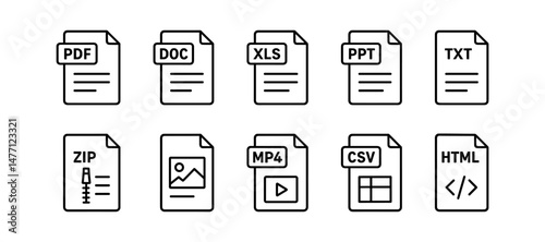File type icons including PDF, DOC, XLS, and media formats