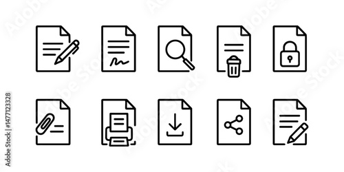Document management icons with edit, lock, share and download symbols