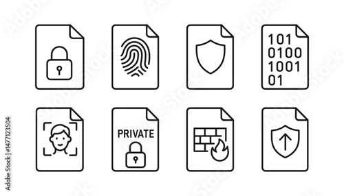 Private and encrypted documents with binary code and shields