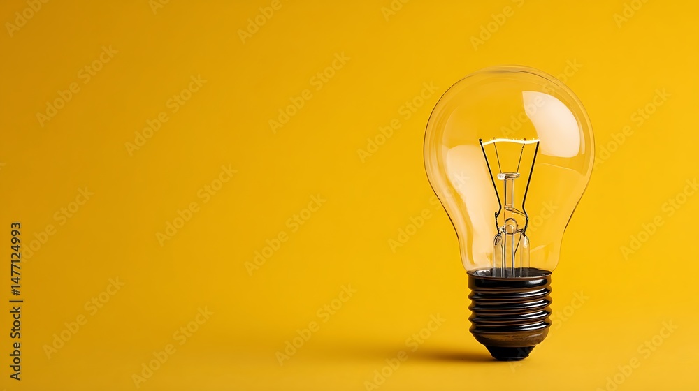 Glowing light bulb, on yellow background, great idea concept, copy space for text Glowing light bulb, on yellow background, great idea concept, copy space for text