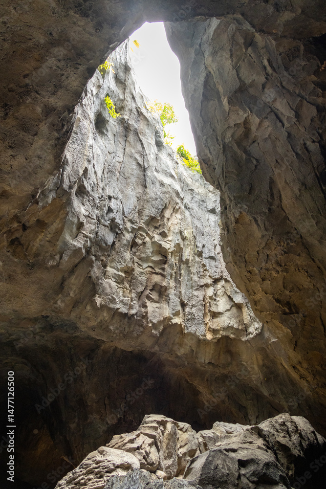 Fototapeta premium Limestone cave with sunlight shine through the opening